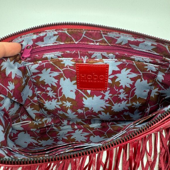 HOBO Red Leather Wristlet Clutch with Studs & Fringe Detail Excellent Condition - Picture 7 of 12